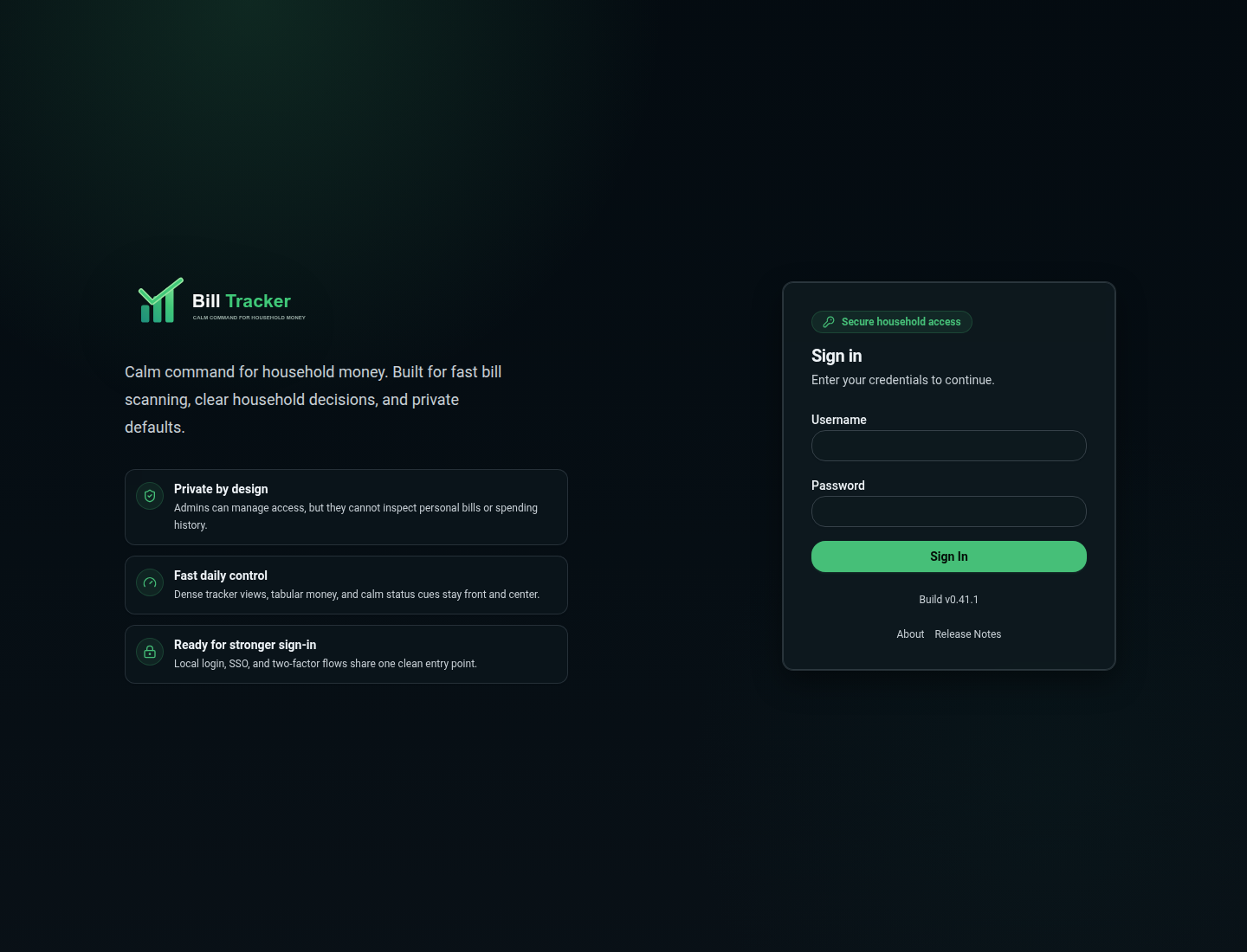 Login screen